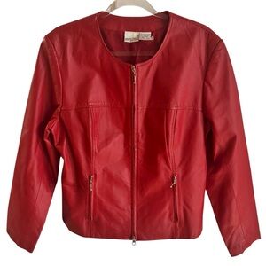 VTG Red Genuine Leather Jacket Women’s Size 16 Newport News Easy Style Full Zip